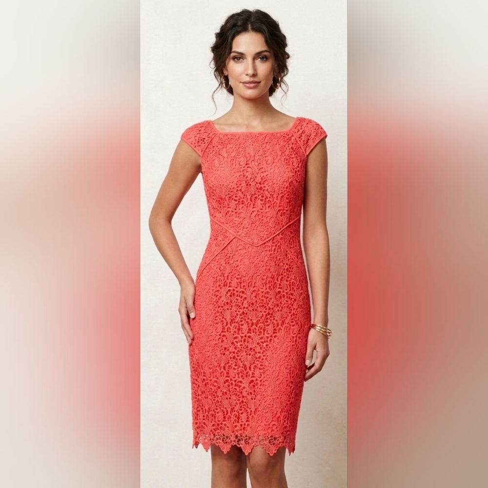 Antonio Melani Lace Sheath Coral Dress Size 0   Excellent Condition